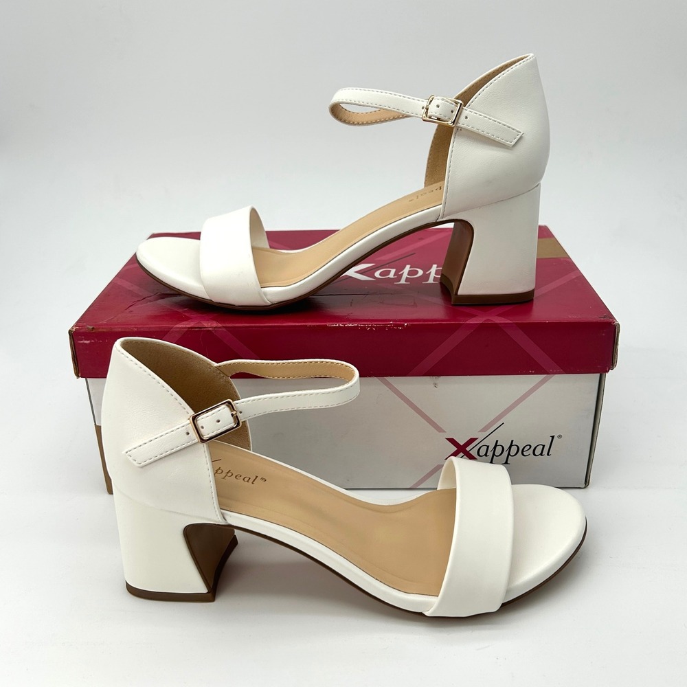 Womens Block Heel Sandals Xappeal Kyra Size 8 White Vegan Synthetic Leather NEW